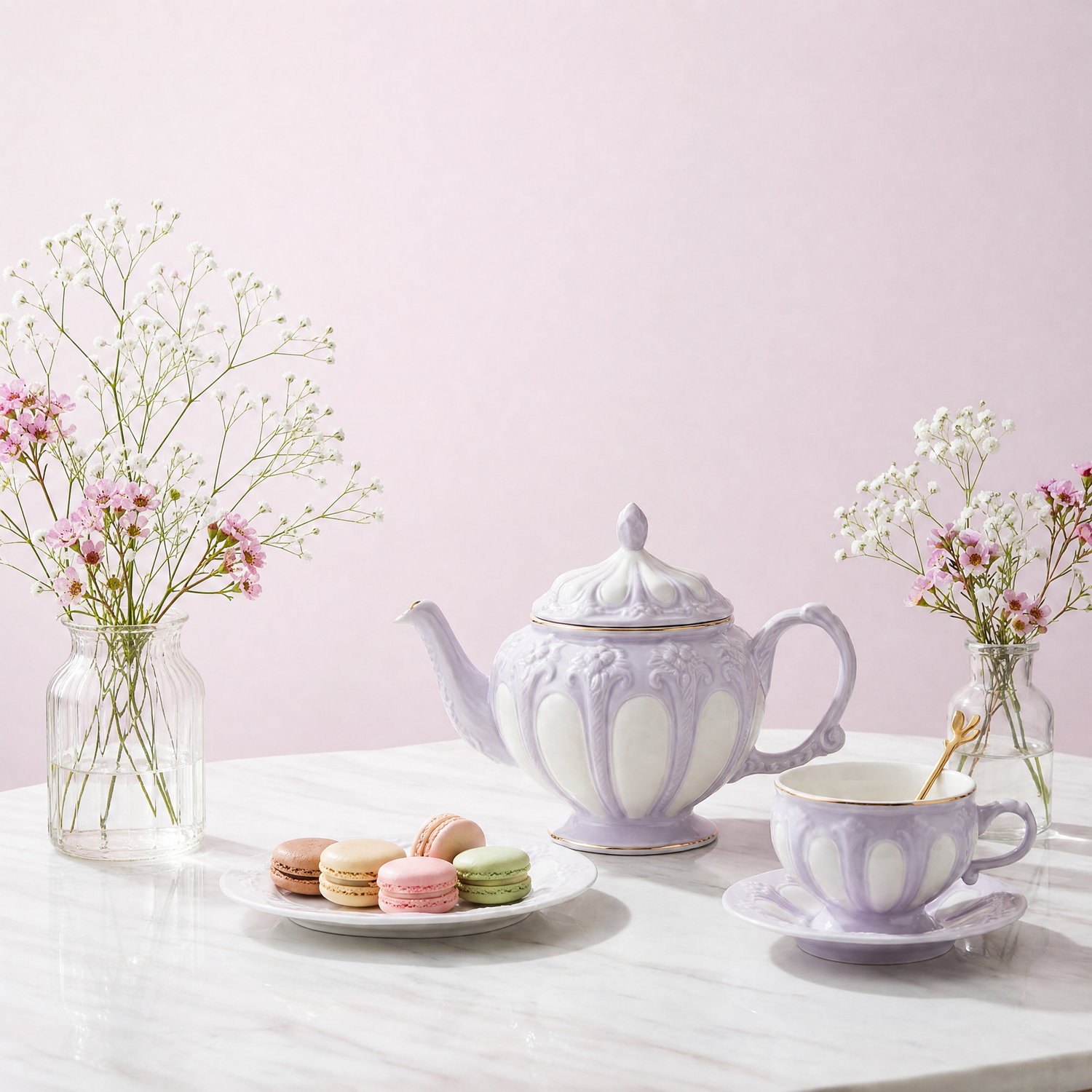 European Garden Lavender Purple Ceramic Tea Set