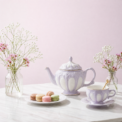 European Garden Lavender Purple Ceramic Tea Set