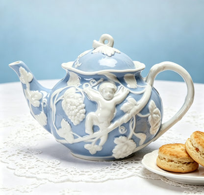 European-style Light Blue Cherub Relief Ceramic Tea Set