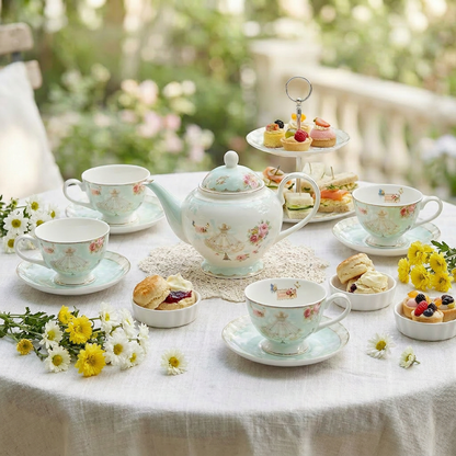 Rose Bone China Tea Set With Two-tier Dessert Stand
