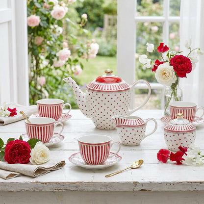 Red Polka Dot &amp; Stripe Ceramic Afternoon Tea Set