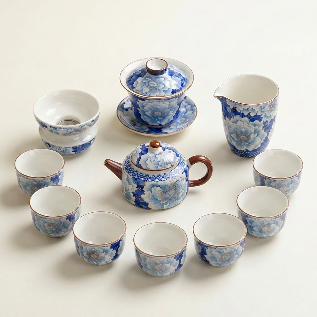 Blue Peony Ruyao Ceramic Tea Set