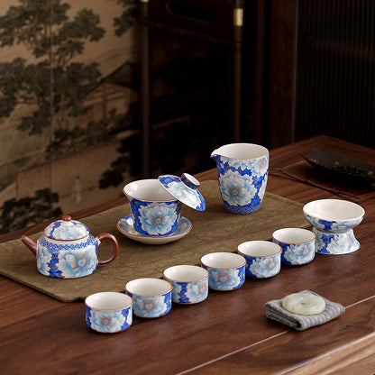 Blue Peony Ruyao Ceramic Tea Set