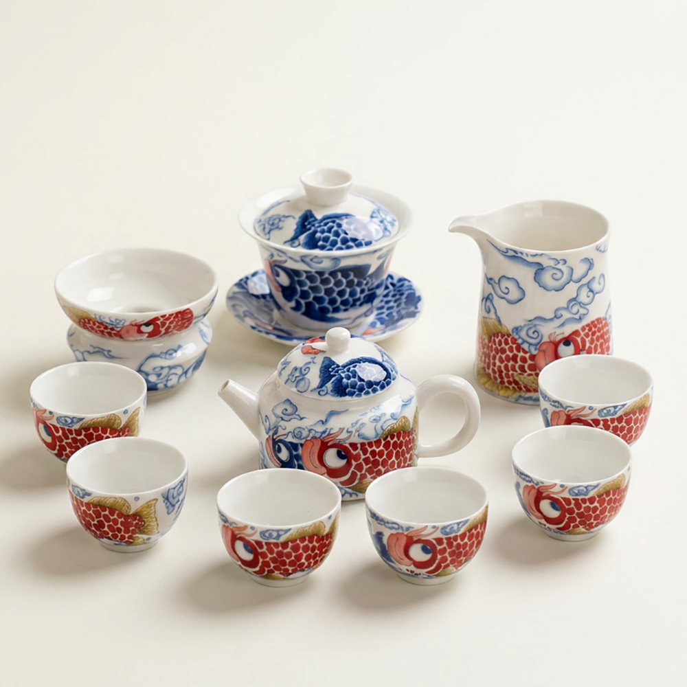 Golden Dragon Fish Ceramic Tea Set