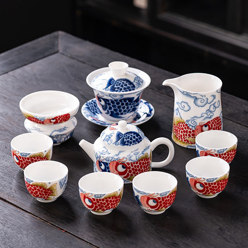 Golden Dragon Fish Ceramic Tea Set