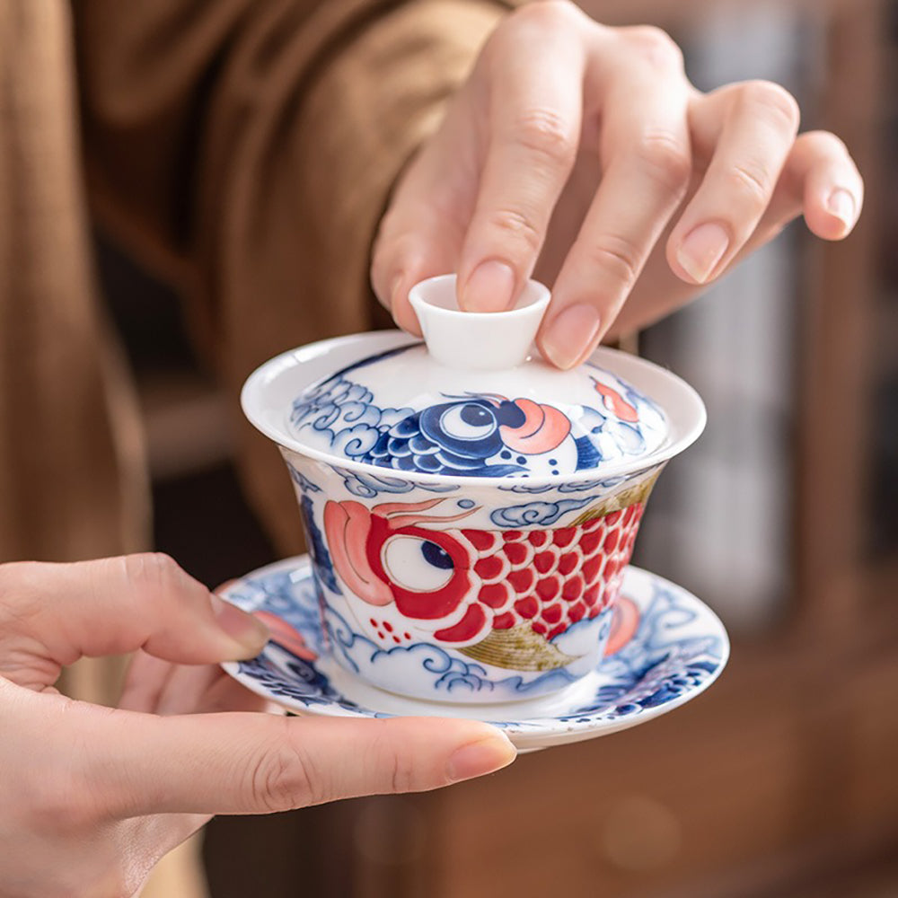 Golden Dragon Fish Ceramic Tea Set