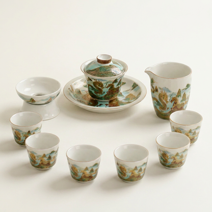 Dragon and Horse Ruyao Ceramic Tea Set