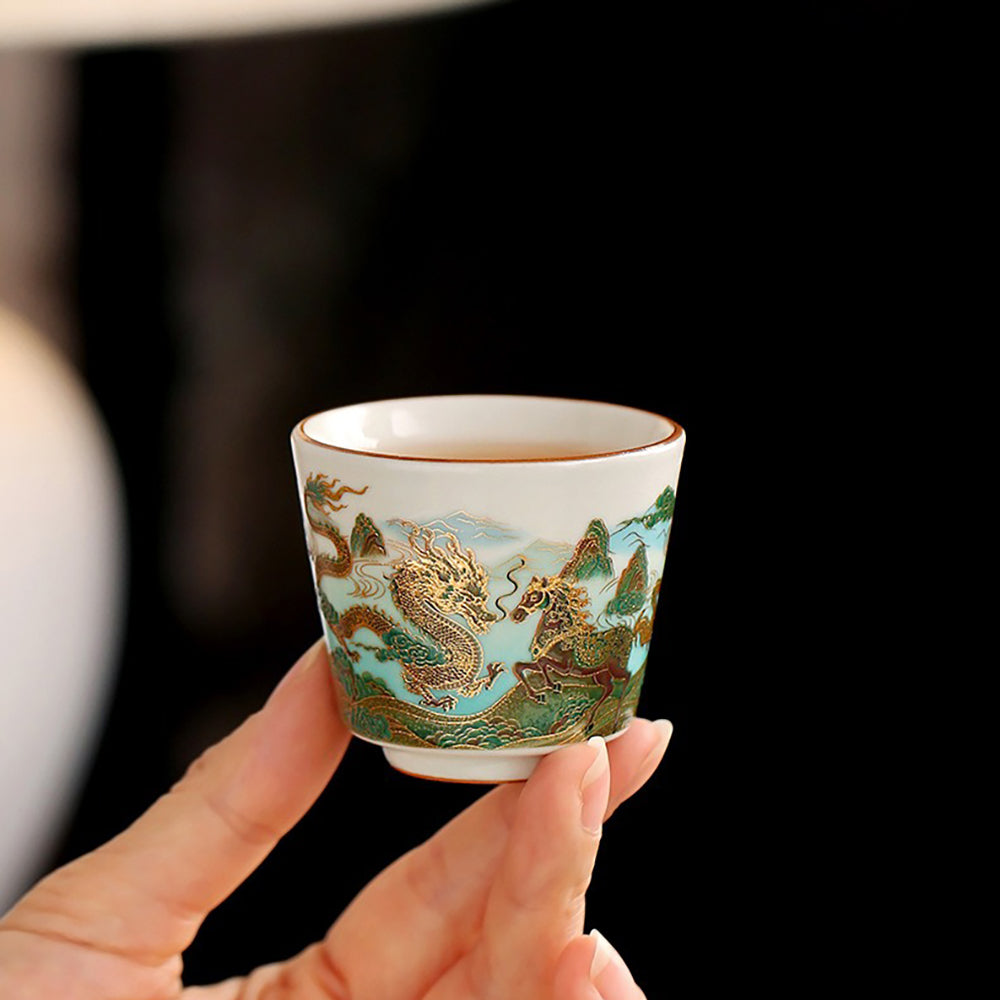 Dragon and Horse Ruyao Ceramic Tea Set