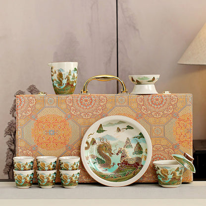 Dragon and Horse Ruyao Ceramic Tea Set