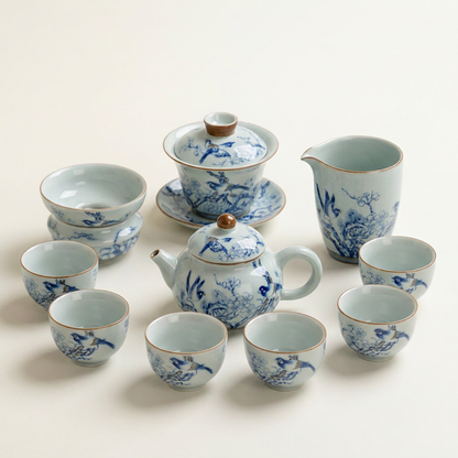Magpie and Plum Blossom Ruyao Ceramic Tea Set