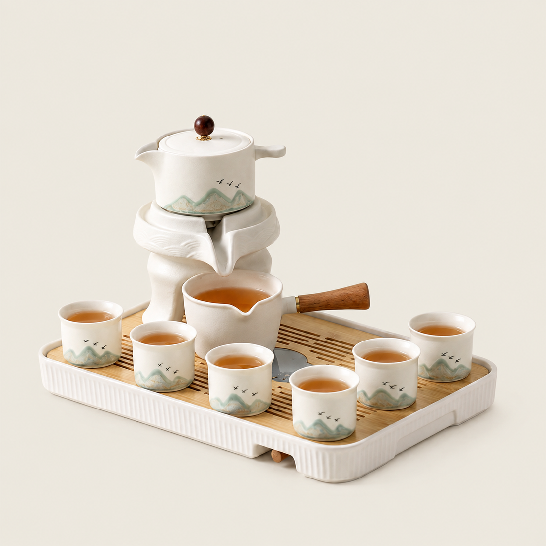 Distant Mountain and Bird Ceramic Automatic Tea Set
