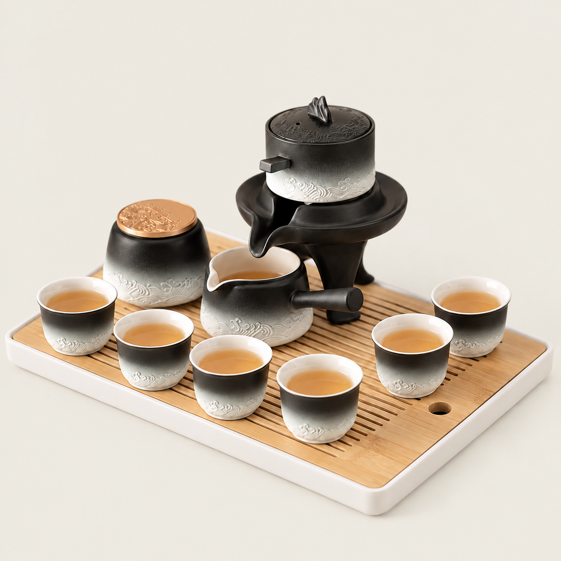 Mountain and Sea Black Gradient Ceramic Automatic Tea Set