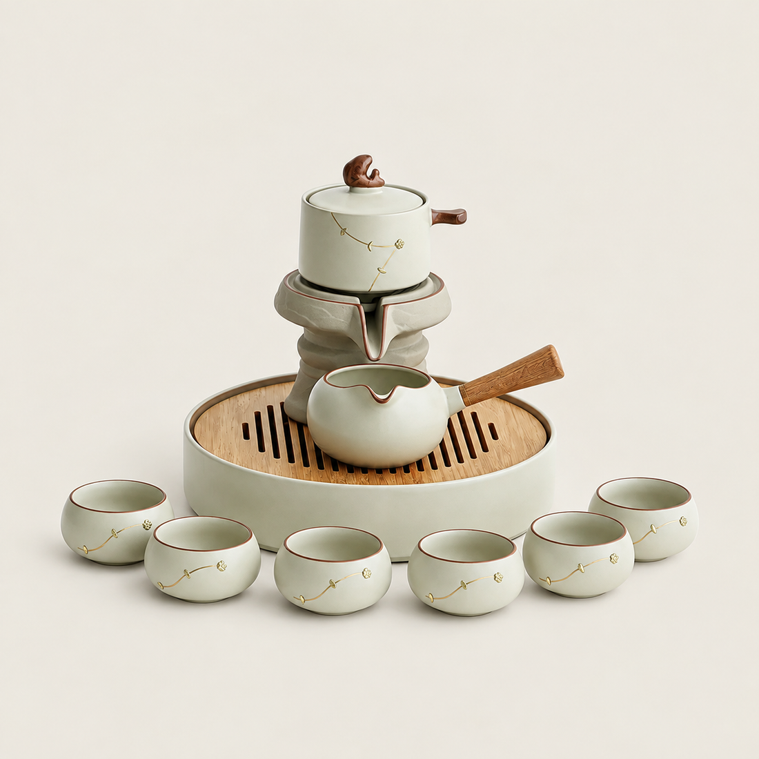 Gilded Plum Blossom Ruyao Automatic Tea Set