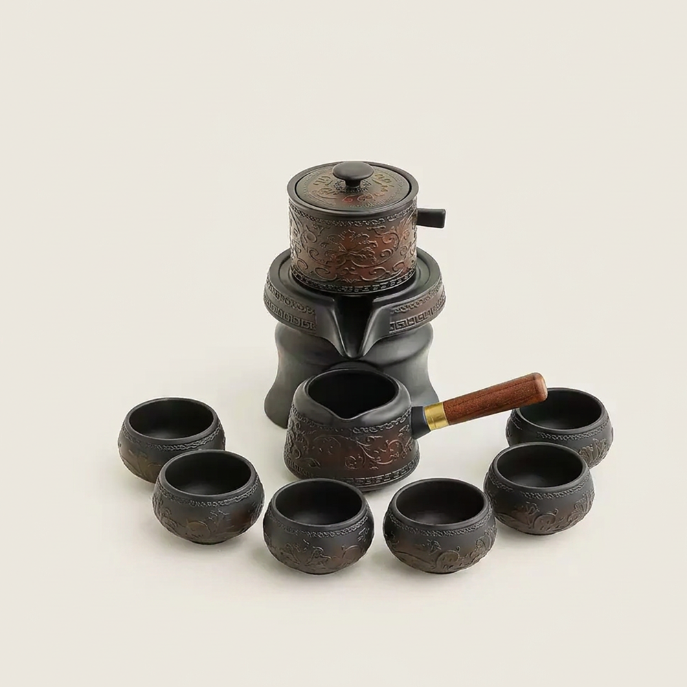 Entwined Lotus Purple Pottery Automatic Tea Set