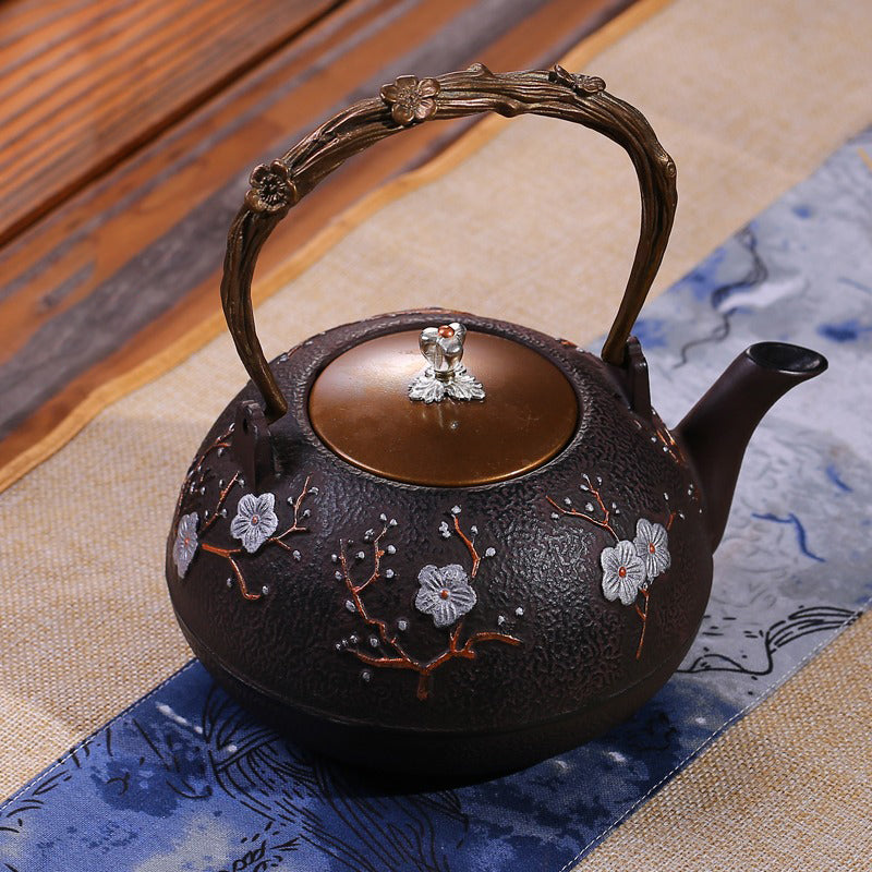 Japanese Cast Iron Magpie Plum Teapot