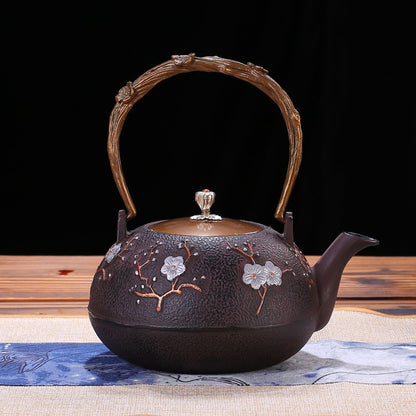 Japanese Cast Iron Magpie Plum Teapot
