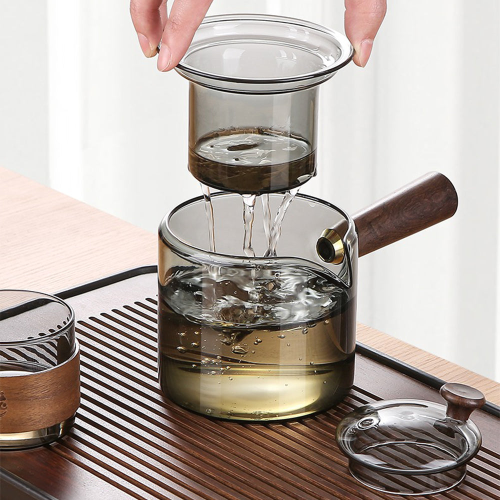 Ink Glass Tea Set With Wooden Handle