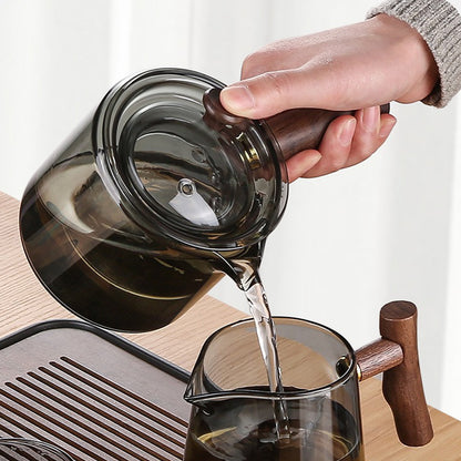 Ink Glass Tea Set With Wooden Handle