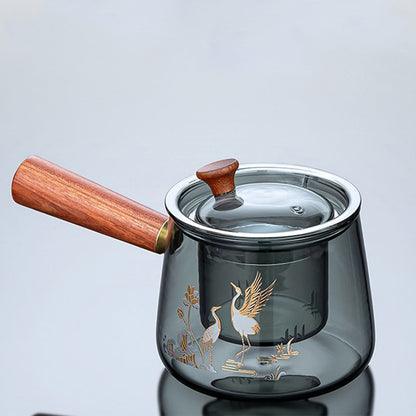 Ink Glass Tea Set With Golden Crane