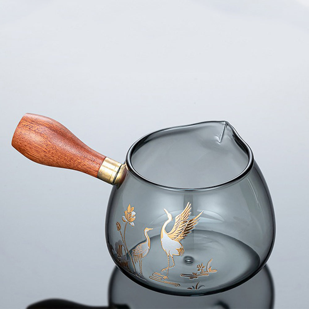 Ink Glass Tea Set With Golden Crane