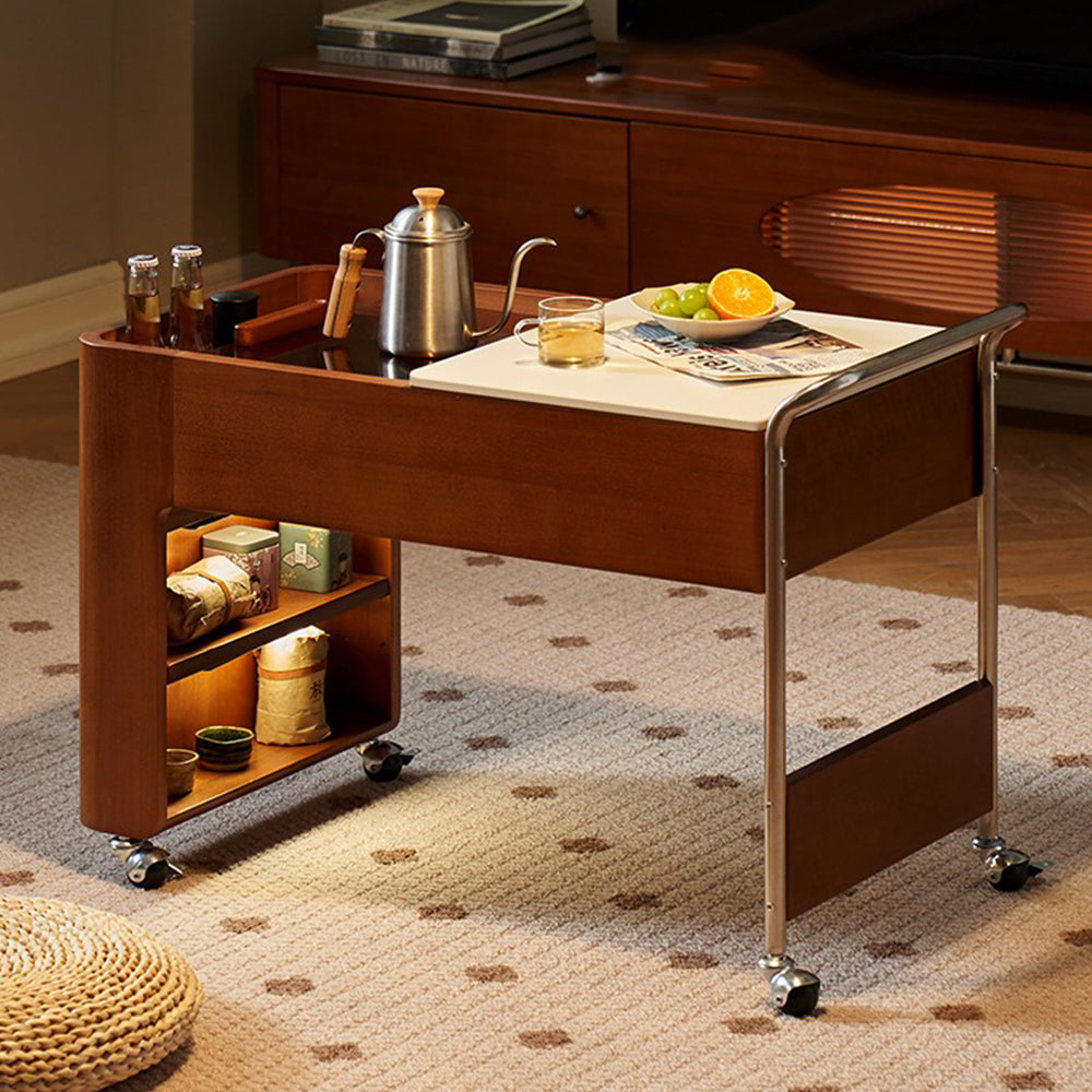 Built-in Stove Movable Poplar Wood Tea Table