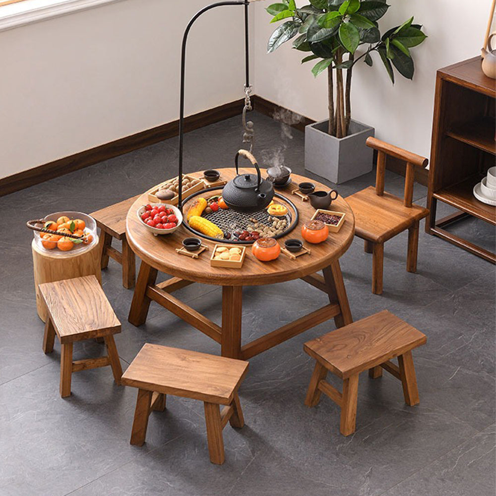 Elm Wood Round Tea Table With Electric Stove