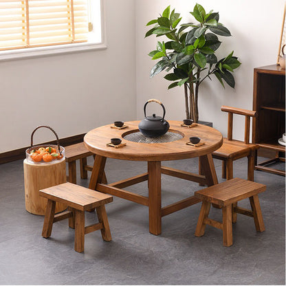 Elm Wood Round Tea Table With Electric Stove
