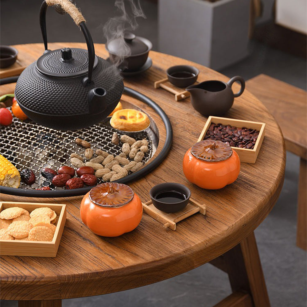 Elm Wood Round Tea Table With Electric Stove
