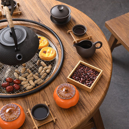Elm Wood Round Tea Table With Electric Stove