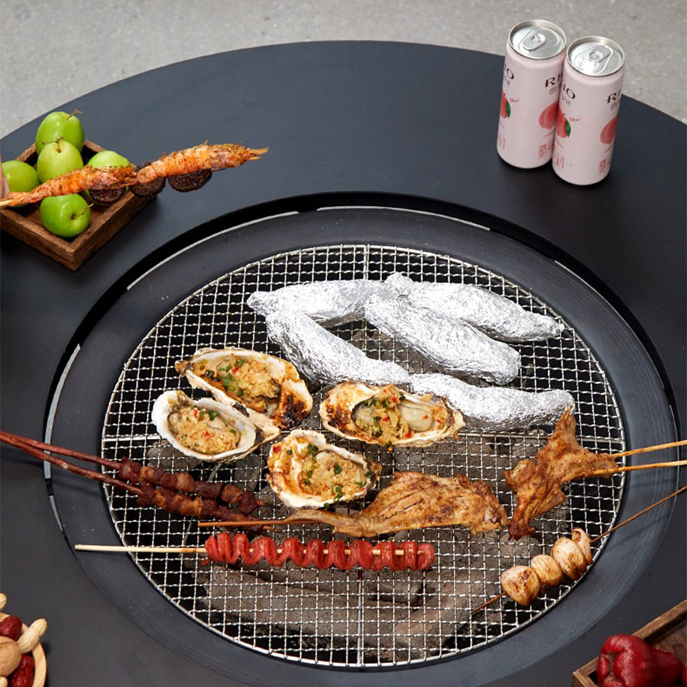 Black Round Movable Tea Table Set With Stove