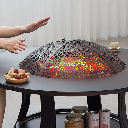 Black Round Movable Tea Table Set With Stove