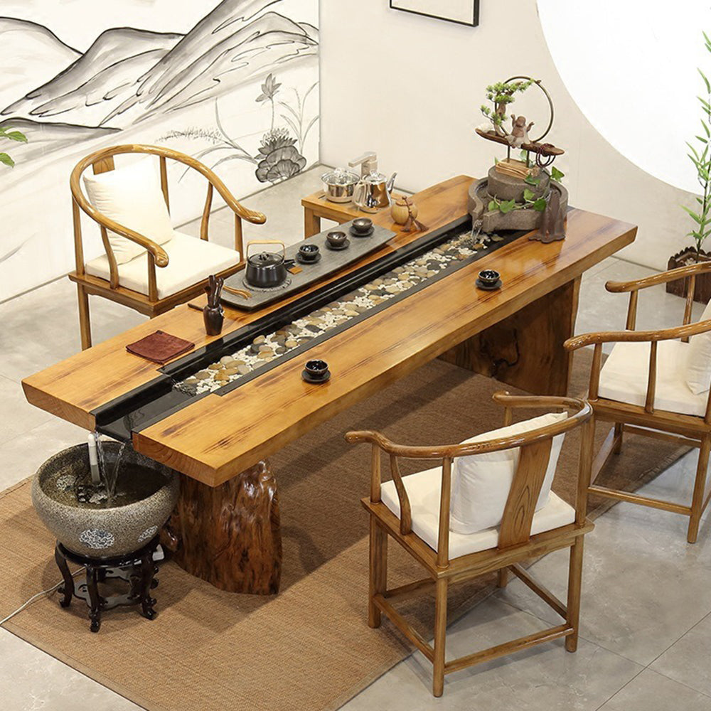 Chinese Pine Wood Running Water Tea Table Set With Fish Pond