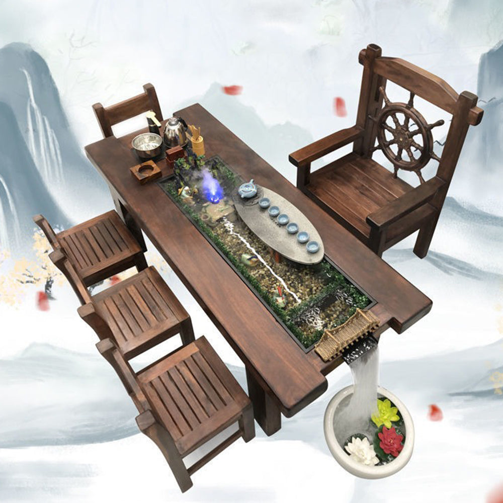 Old Ship Wood Flowing Water Tea Table Set With Fish Pond