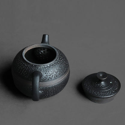 Chinese Black Rock Ore Clay Round Teapot
