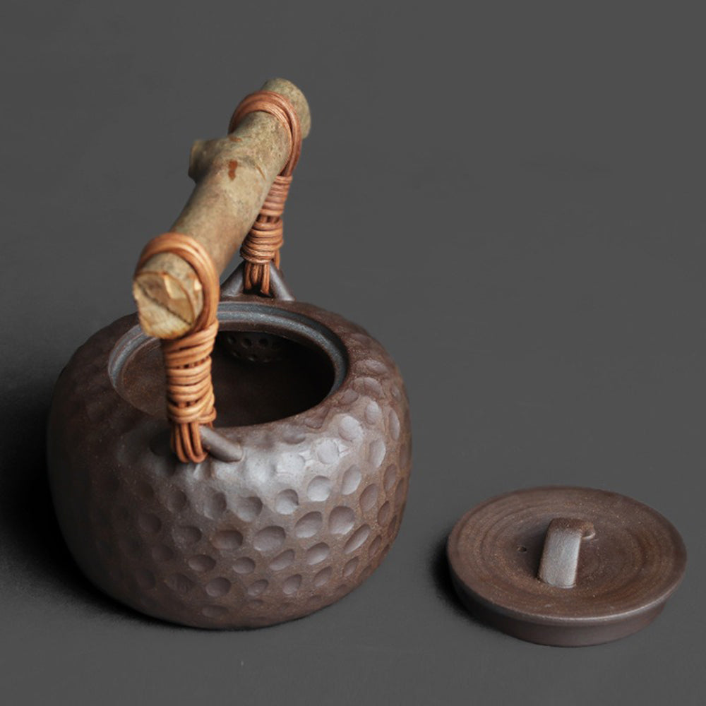 Japanese Clay Rattan Wooden Lid Teapot
