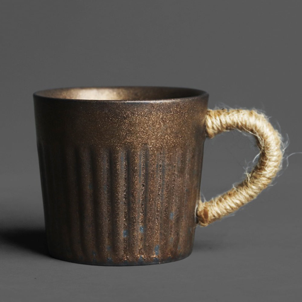 Black Gold Kiln Coarse Pottery Cup With Saucer