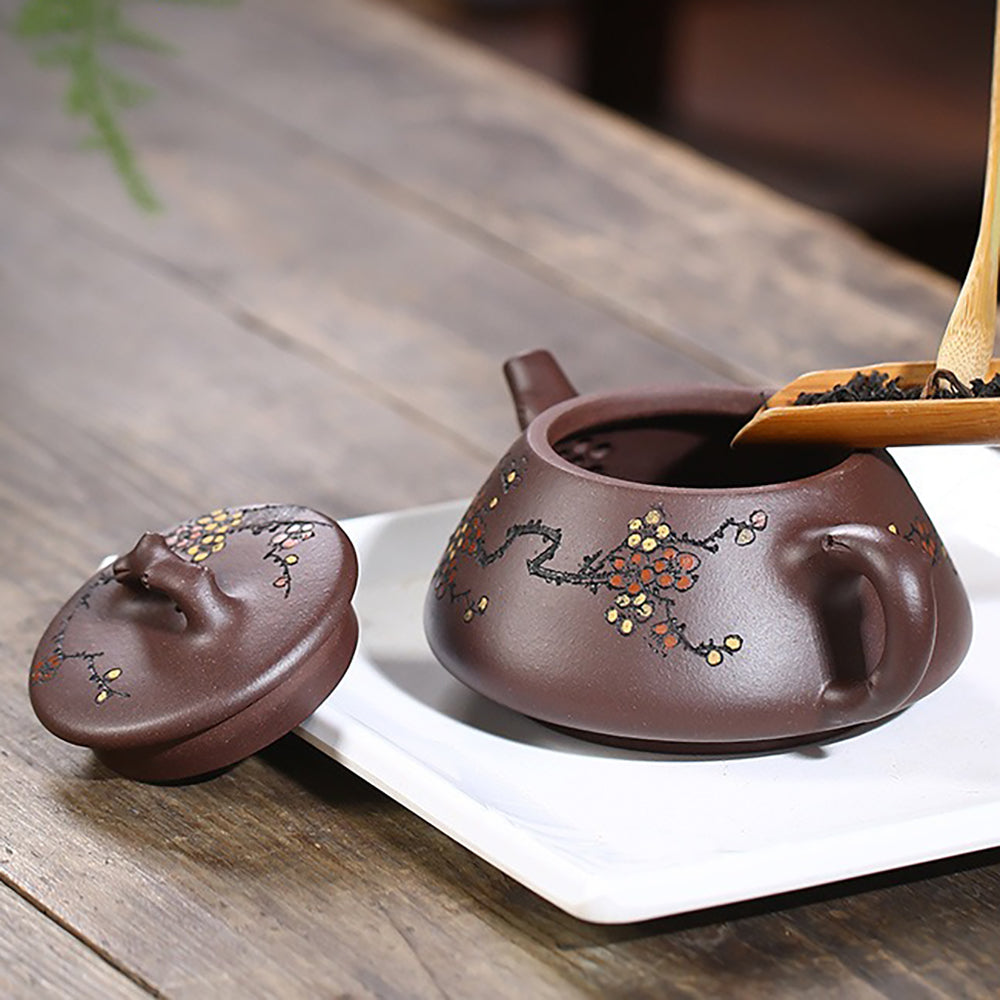 Yixing Purple Clay Hand-carved Plum Blossom Teapot