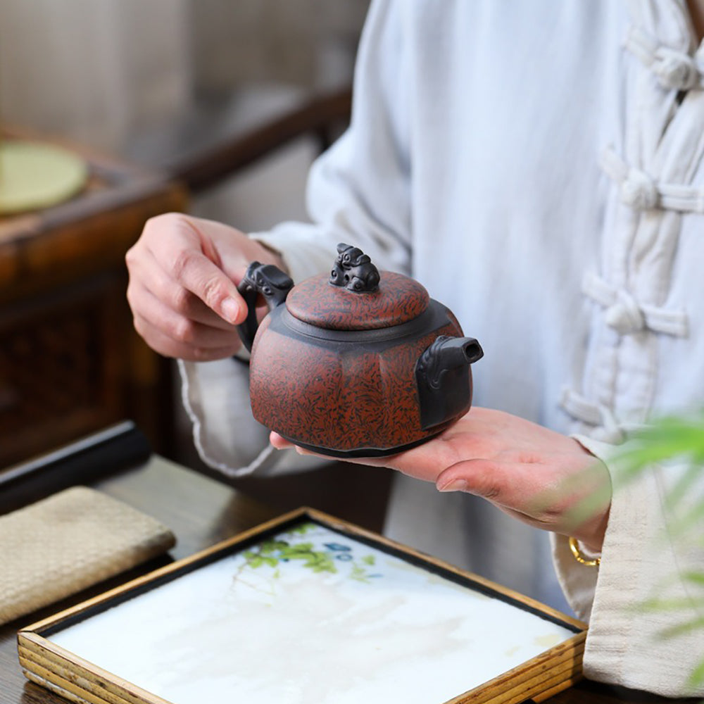 Yixing Square Dragon Purple Clay Teapot
