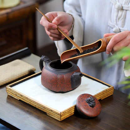 Yixing Square Dragon Purple Clay Teapot