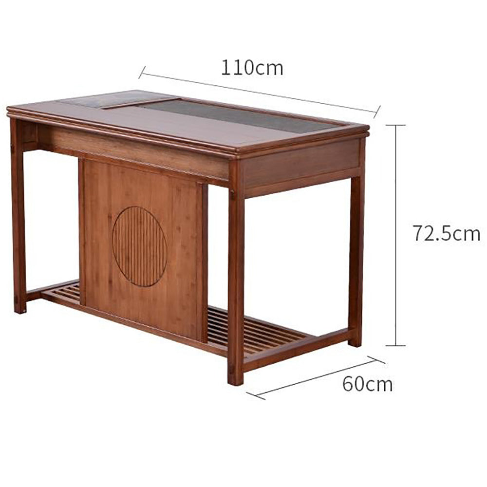 Black Gold Stone Panel Movable Bamboo Tea Table