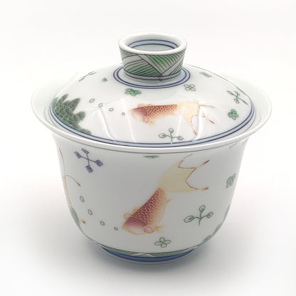 Enamel Polychrome Porcelain Goldfish Gaiwan