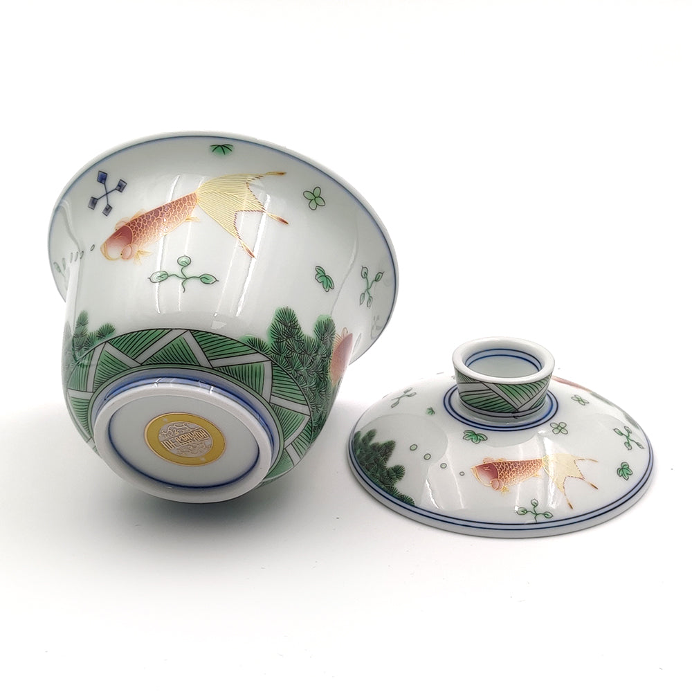 Enamel Polychrome Porcelain Goldfish Gaiwan