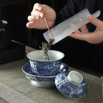 Qingming Shanghetu Blue And White Porcelain Gaiwan