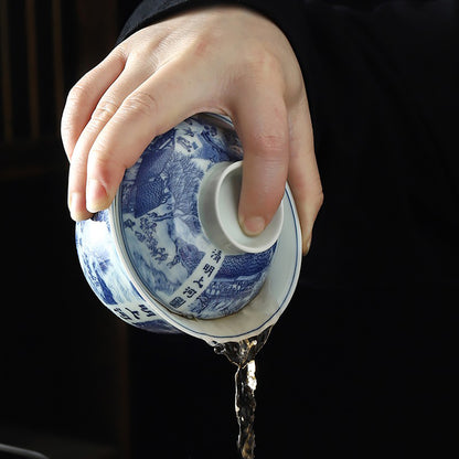 Qingming Shanghetu Blue And White Porcelain Gaiwan