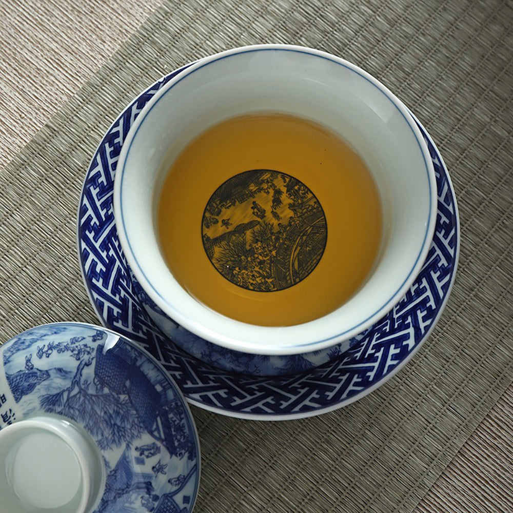 Qingming Shanghetu Blue And White Porcelain Gaiwan