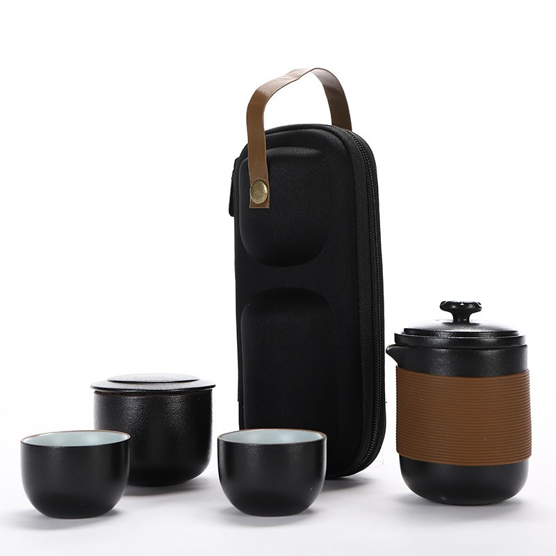 Black Ceramic Travel Tea Set With Handbag