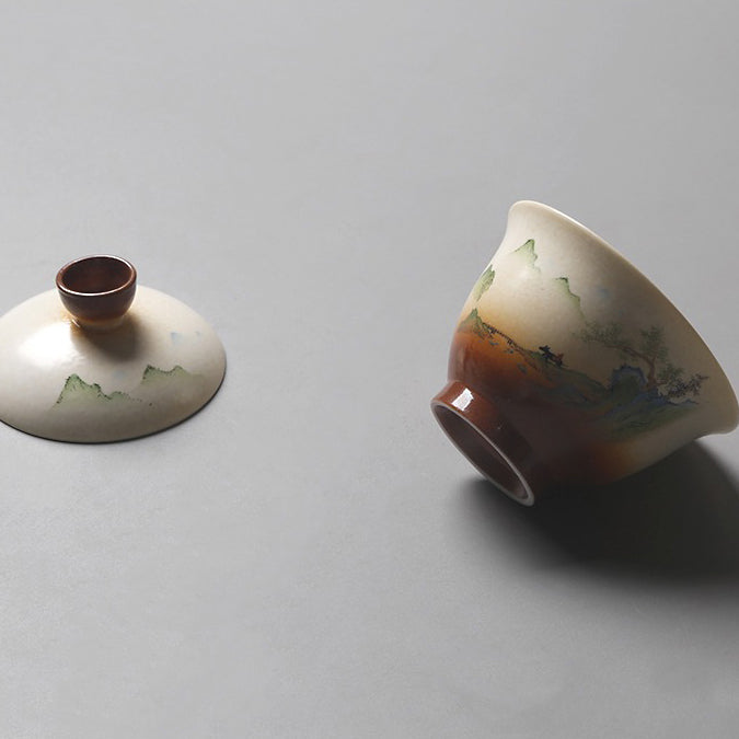 Vintage Landscape Painting Painted Gaiwan