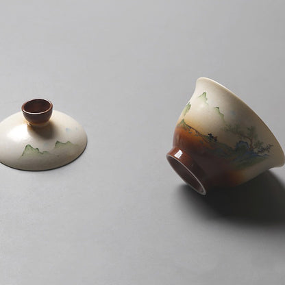 Vintage Landscape Painting Painted Gaiwan