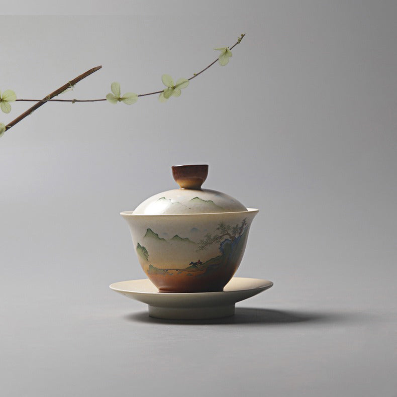 Vintage Landscape Painting Painted Gaiwan