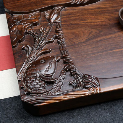 Hand Carved Wooden Goldfish Tea Tray
